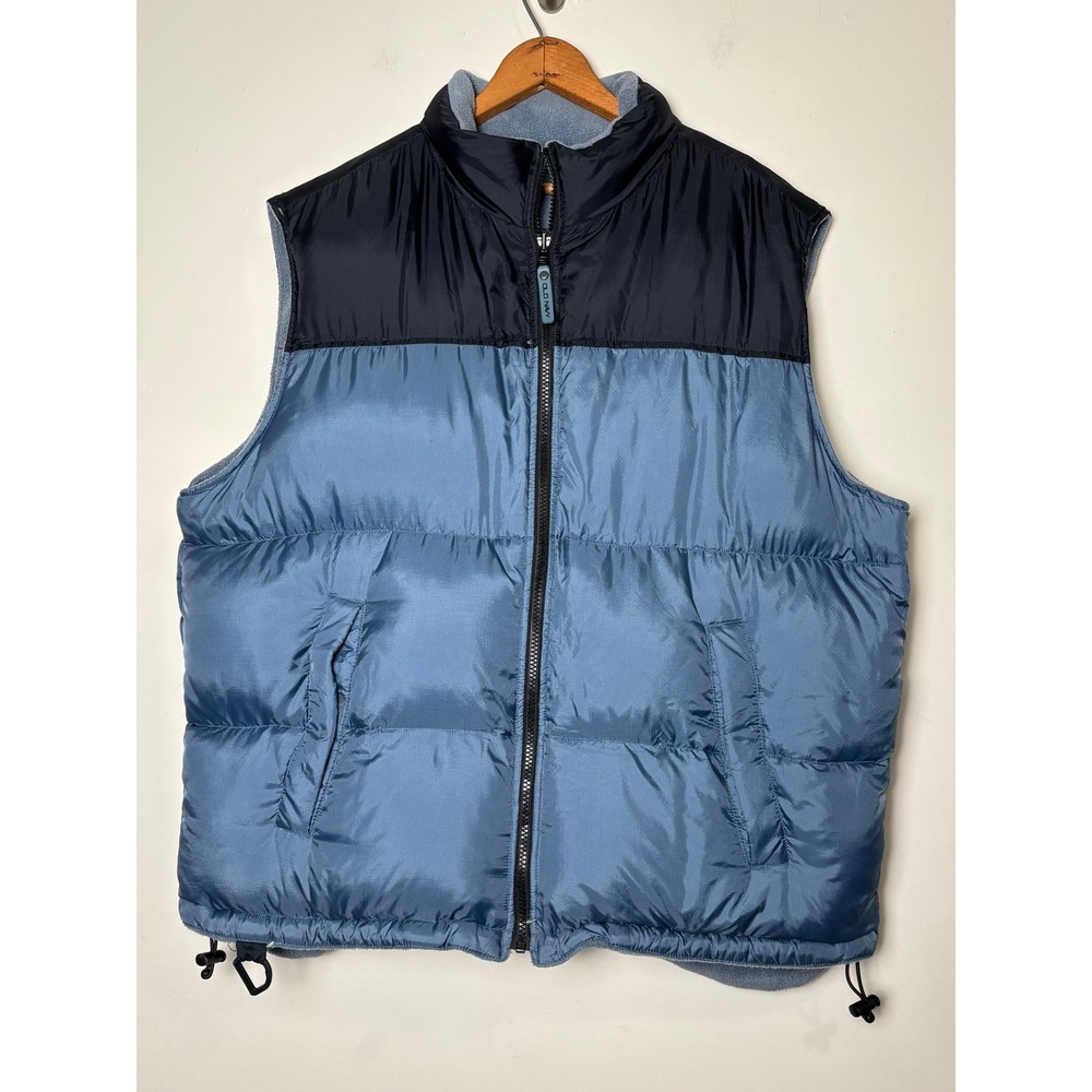 Old Navy Mens Puffer Vest Large Down Fill Reversible Fleece Lined‎ Outdoor Gorp